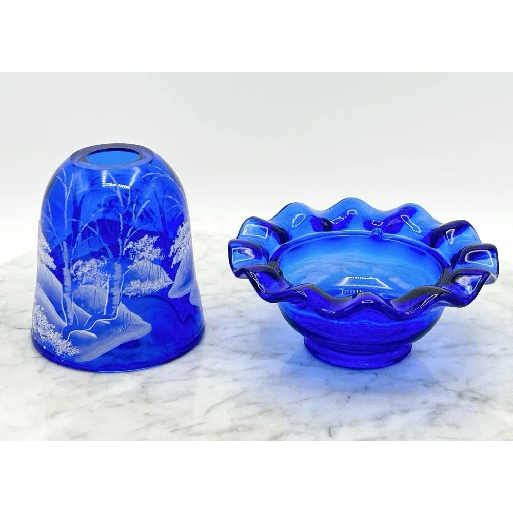 Fenton “Canaan Valley” Cobalt Fairy Lamp Signed D. Frederick